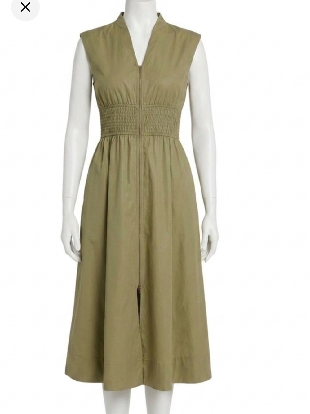 entro Olive Green Sleeveless Zip-Front Midi Dress